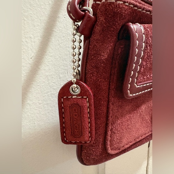 Coach Red/Burgundy Suede Leather Wristlet Bag - Picture 5 of 14